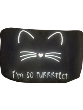 Black Cat-Themed Zip Design Cosmetic Bag "I'm So Purrrfect" Black White Playful